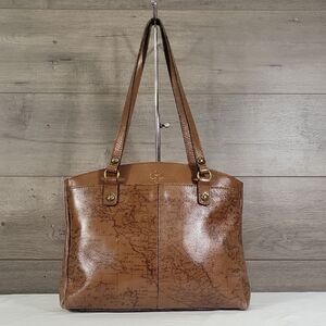 Patricia Nash Brown Leather Map-Print Tote Bag